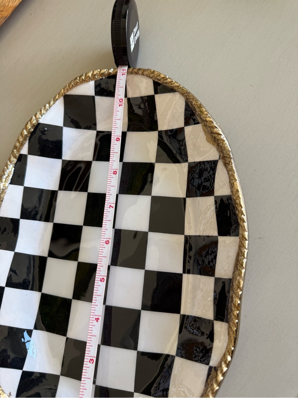 T.J.Maxx Black and White Checkered Oval Decorative Tray - Picture 3 of 4